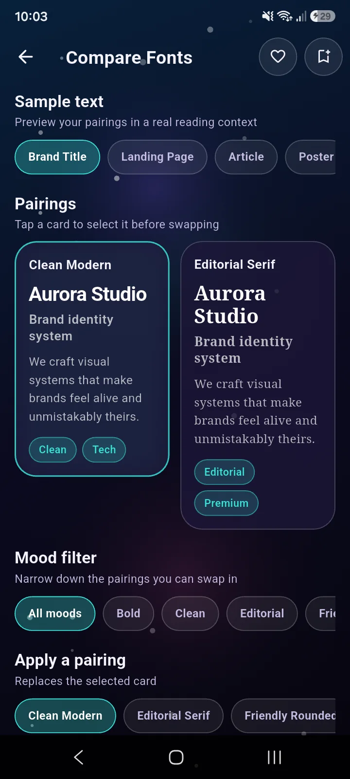 Design Compare fonts screen